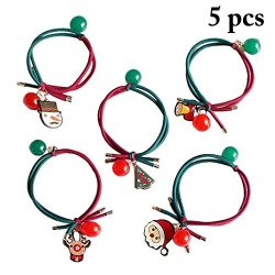 Aniwon 5PCS Hair Ties Xmas Tree Snowman Hair Ropes Hair Tie Bands Ponytail Holders For Christmas Decor