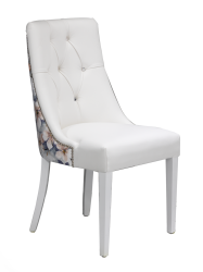 Premium Dining Chairs White Leather And Floral Velvet Backing
