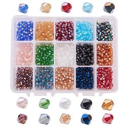 Pandahall Elite About 1500 Pcs 4MM Faceted Bicone Rondelle Glass Beads Briolette Crystal Czech Spacer Beads 15 Ab Colors For Jewelry Making