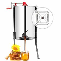 VINGLI Upgraded 4 Four Frames Manual Crank Honey Extractor Stainless Steel Beekeeping Pro Extraction Equipment Honeycomb Spinner Drum Honey Separator Commercial Honey Centrifuge With Adjustable Stands
