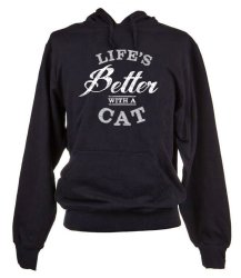 Life's Better With A Cat Design Unisex Fit Hoodie Top - Black Size: Large