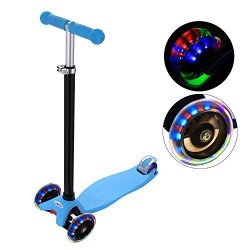 Ancheer MG1 Kids Scooter For Age 3-12 3 Wheel Kick Scooter Pu LED Light Wheels Abec 7 4 Adjustable Heights 132LBS Weight Limit Scooter For Kids Blue