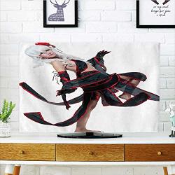 Auraisehome Cord Cover For Wall Mounted Tv Posing Warrior Girl In Manga Style Japanese Culture Themed Illustration Art Red White Cover Mounted Tv W19