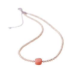 Silver & Rose Gem Beaded Necklace - Rose Quartz