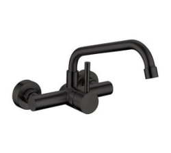 Single Lever Wall Mounted Sink Mixer With Bended Swivel Spout Matt Black