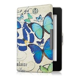 Kwmobile Elegant Synthetic Leather Case For The Amazon Kindle Paperwhite Design Butterflies Vintage In Blue Mint Beige
