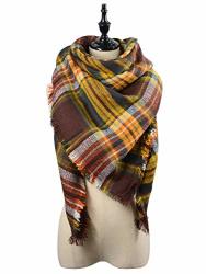 Durio Women's Scarves Soft Plaid Blanket Scarf Oversized Chunky Tartan Shawl Scarfs For Autumn Winter Coffee