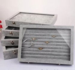 Limited Edition: Grey Suede Ring Tray Organizer With Glass Lid