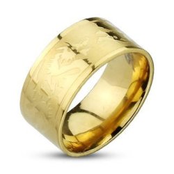 STR-0036 316L Stainless Steel Gold Ip Dragons Etched Band Ring Comes With Free Gift Box 9