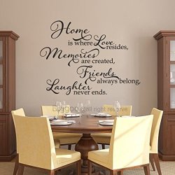 Diggoo Home Is Where Love Resides Memories Are Created Vinyl Quote Home Decor Family Wall Decal Family Saying Black 37" H X 50" W