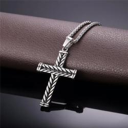 2016 New Trendy 316l Stainless Steel Vintage Cross Pendant & Necklace Free Gift Box