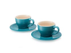 Le Creuset Cappuccino Cup And Saucer Set Of 2 Caribbean Blue