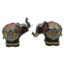 Turtle King Set Of 2 Assorted Bejeweled Elephant Statue Table Art D Cor Brown 2 Piece