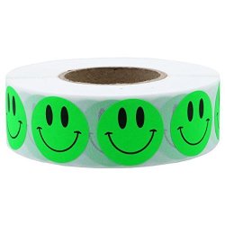 Hybsk 1 Inch Fluorescent Green Smiley Face Stickers Happy Face Stickers Adhesive Labels Total 1 000 Per Roll 1 Roll