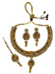 Ethnic Gold Tone Designer 3PC Necklace Set Traditional Wedding Party Jewelry IMSM-BNS83C