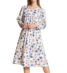 Calida Women's Soft Cotton Long Sleeve Nightgown 33000 L Floral Denim Print
