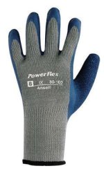 Ansell Size 7 Powerflex Heavy Duty Multi-purpose Cut And Abrasion Resistant Blue Natural Rubber Latex Palm Coated Work Gloves With Gray Seamless Cotton And