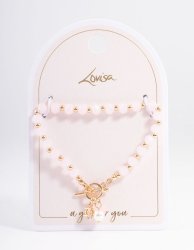 Goldair Gold Pearl & Diamante Beaded Bracelet