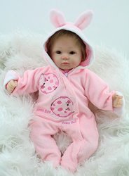 Pinky 42cm 17 Inch Lovely Realistic Reborn Baby Doll Toddler New Born Cute Soft Silicone Lifelike Baby Girl that Look Real Magnet Pacifier NUER Collection