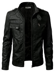 Idarbi Mens Premium Pu Faux Leather Moto Biker Jacket With Detachable Hood Black S