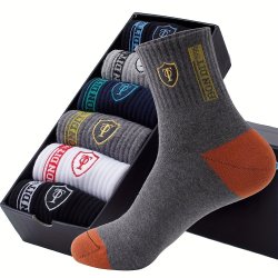 6 Pairs Men's Cotton Sweat Absorbing Embroidered Crest Athletic Socks Ankle Socks No Box