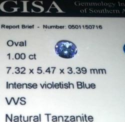1.00ct Tanzanite G.i.s.a. Certified Intense Violet Blue Vb4 4 Vvs
