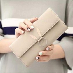 Fashion Pu Leather Multi-card-holder Triple-folding Women Long Section Rabbit Ears Wallet Phone Bag