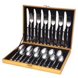 Decadent Latch Storage Box & 24 Piece Cutlery Set - Polished Silver