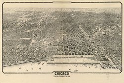 Vintography C. 1916 18X24 Map Printed On Canvas: Vintage Antique Old Reproduced Bird's-eye-view. Lc Panoramic Map Of: Chicago Central Business Section.