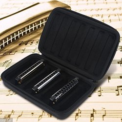 Vbestlife Harmonica Cases Storage Case Pu Leather Black Harmonica Zippered Carrying Case Storage Bag For 7 Harmonicas