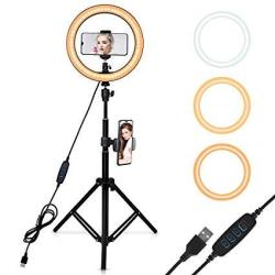 10 Selfie Ring Light With Adjustable Tripod Stand 3 Modes Brightness Levels With 120 LED Bulbs 5500K LED Ring Light With Phone Holder