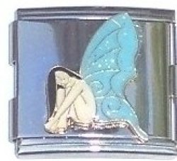 Mega Italian Charm Or Connector 18mm - Fairy With Blue Wings - Great Gift