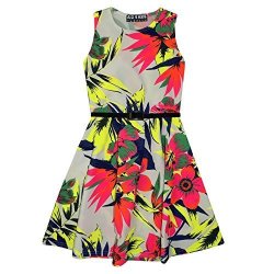 Skater Girls Dress Kids Neon Tropical Print Summer Party Dresses Age 7-13 Years