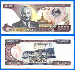 Lao 5000 Kip 2003 Unc Kips Asia Banknote