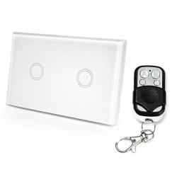 120MM 2 Gang 1 Way Tempered Glass Panel Wall Switch Smart Home Light Touch Switch With RF433 Remo...