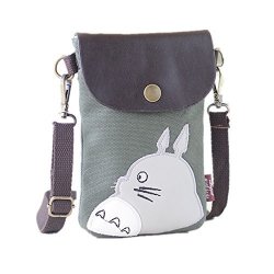 Abaddon Canvas Small Cute Crossbody Cell Wallet Bag Phone Purse With Shoulder Strap Greem Totoro