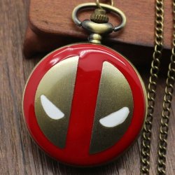 Deadpool Round Large Bronze Pocket Watch Necklace