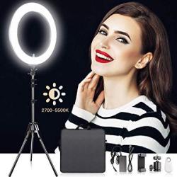 18 Inches Adjustable 2700-5500K Color Temperature Ring Light Samtian Dimmable Smd LED Ring Light Photography Video Lighting Kit With 78" Light Stand