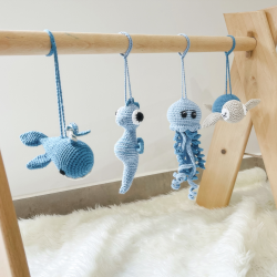 Baby Under The Sea Blue Collection - Blue Premium Beech Wood Stand And Crochet Dangles