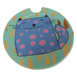 Licence Disk Holder - Happy Blue Cat On Green & Yellow