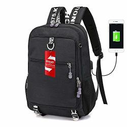 Shindn Student Backpack Large Capacity Computer Bag With USB Charging Interface Black