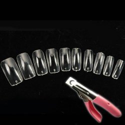 500 Transparent French False Acrylic Artificial Full Nail Art Tips + Pink Acrylic Nail Clipper cutter
