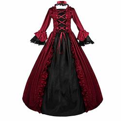 Tremour Womens Lace Up Victorian Costume Renaissance Gothic Gown Ball Gown With Petticoat Wine Medium