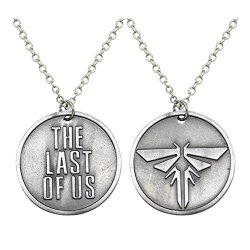 Antique Silver Plated The Last Of Us Engraved And Firefly Round Charm Pendant Necklace