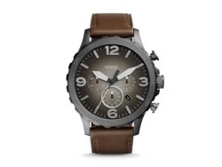 Fossil Nate Smoke Round Leather Men's Watch JR1424
