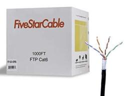 Fivestarcable 1000FT CAT6 Ftp Outdoor Shielded 23AWG Solid Bare Copper Waterproof Direct Burial Rated 350MHZ Etl Listed Bulk Ethernet Lan Cable Black 1000FT CAT6 Ftp