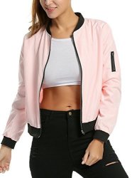 Zeagoo Womens Classic Quilted Jacket Short Bomber Jacket Coat Pink XL
