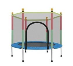 Kids Trampoline With Fence- Jumping Bounce Bed With Protecting Wire Net Blue