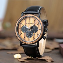 Classic Handmade Zebrawood Mens Wood Watch With Leather Band {a:custom_size} {a:custom_color} {a:custom_size} {a:custom_color}