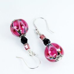 Earrings Murano Glass Beads Hand Made Mermaid's Eyes Pink Sea